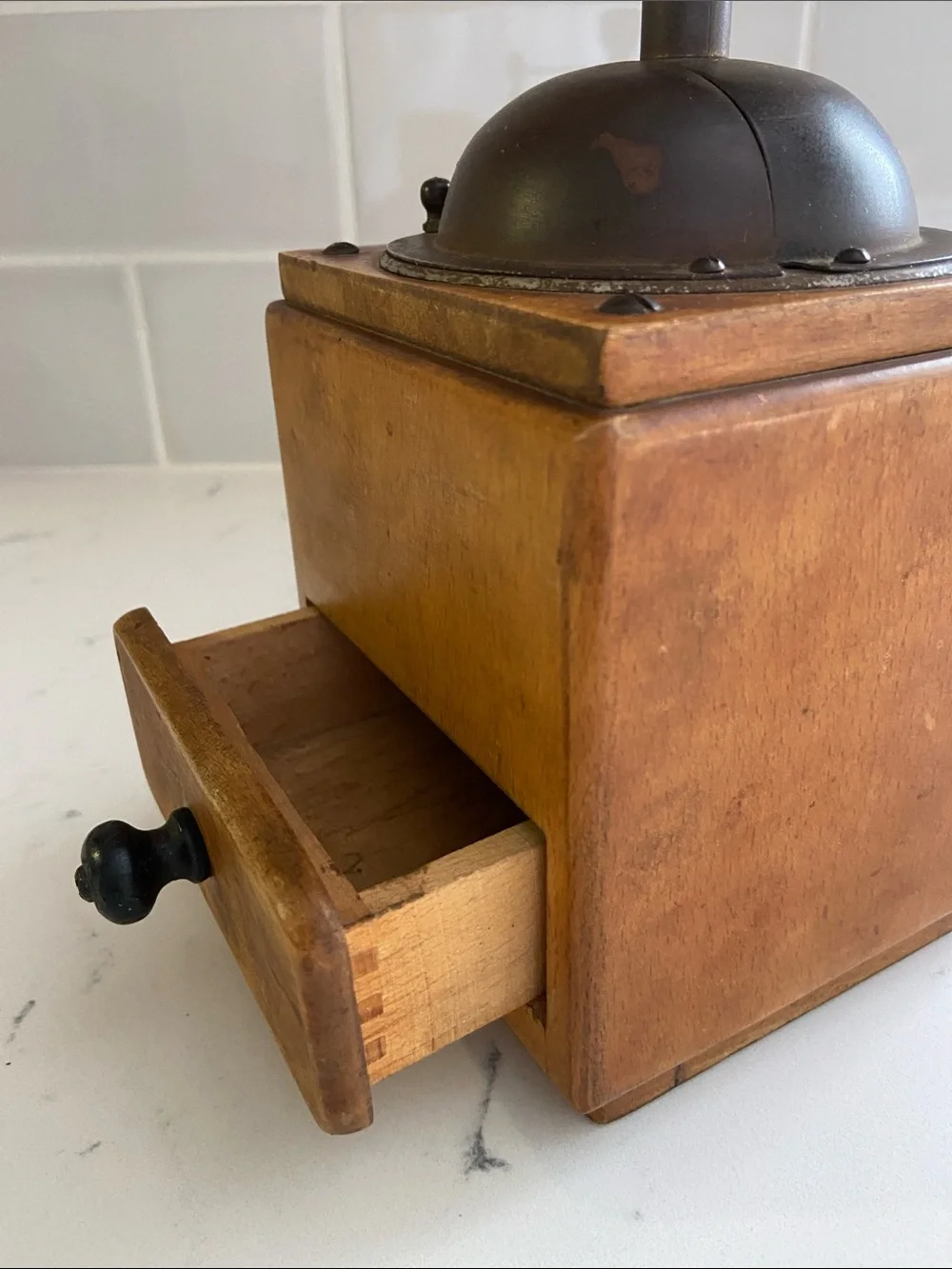Vintage Antique Wood Hand Crank Coffee Grinder Box Mill